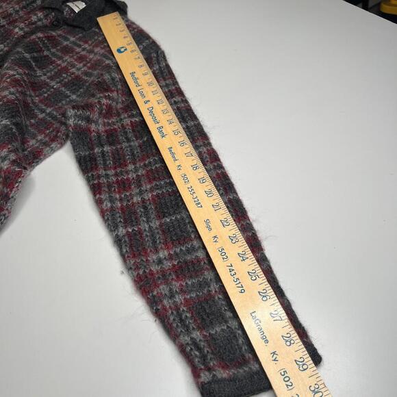 Vintage Paul Harris Design Mohair Blend Cardigan Sweater XL Plaid Gray Red 90s - Picture 2 of 7